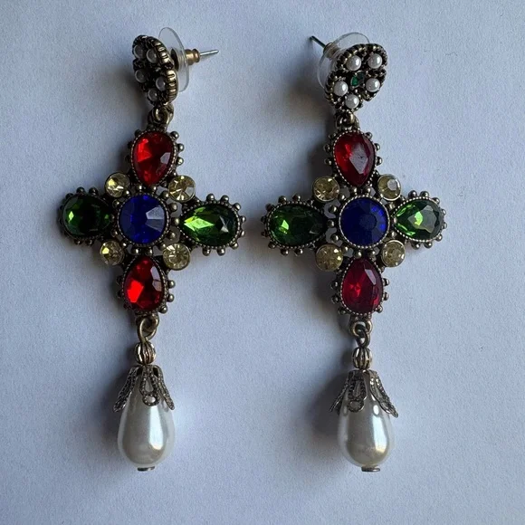 SHASHI Colorful Crystal Cross Drop Earrings - Multicolor - Picture 3 of 7